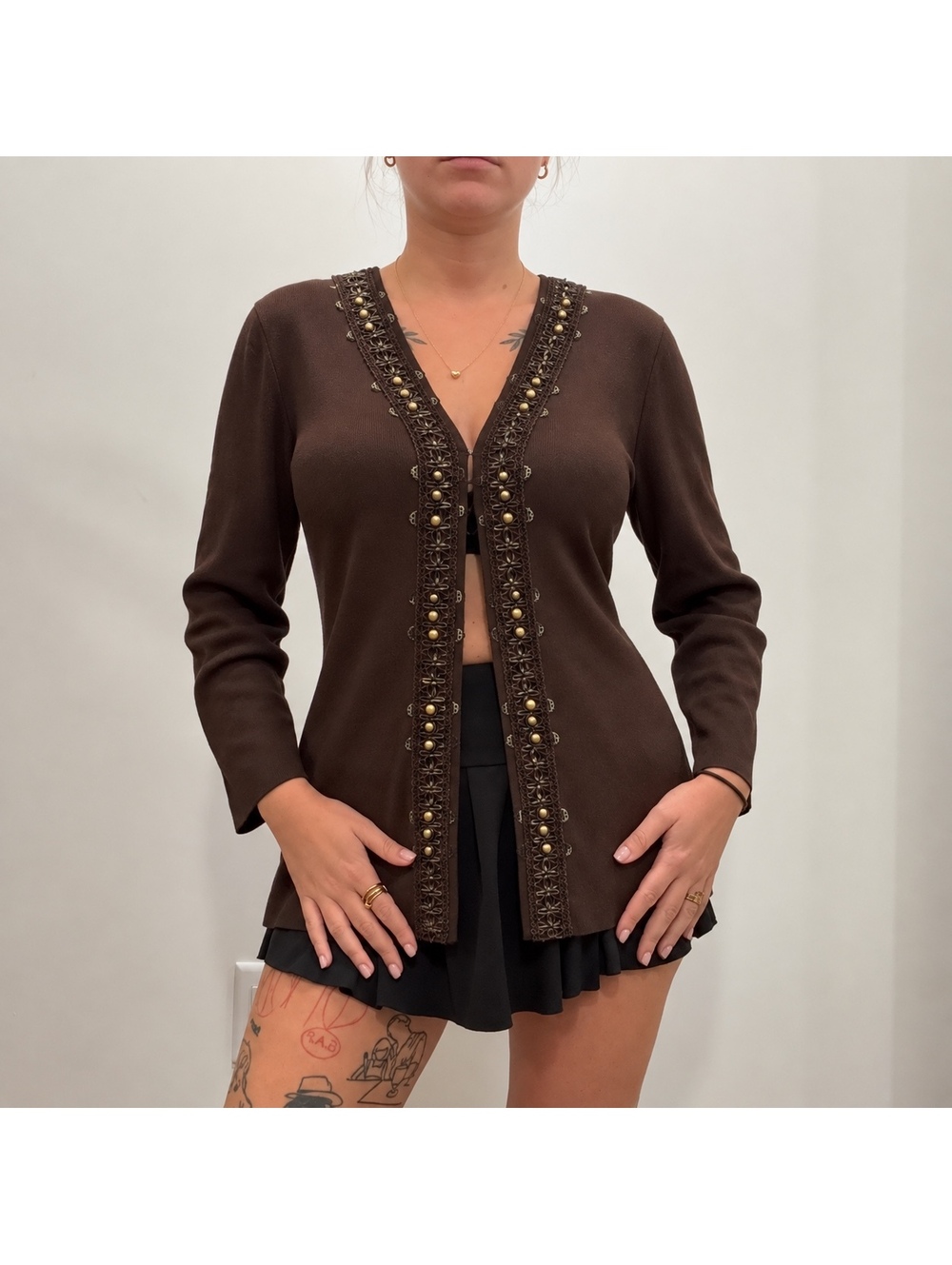 Vintage Brown Embellished Cardigan